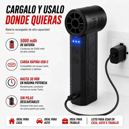 Soplador Inalámbrico Potente Recargable USB Pistola Linterna
