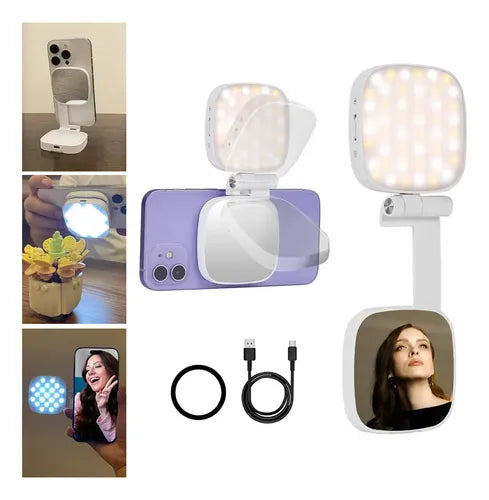 Luz LED Espejo Selfie Magnético para Celular con Soporte