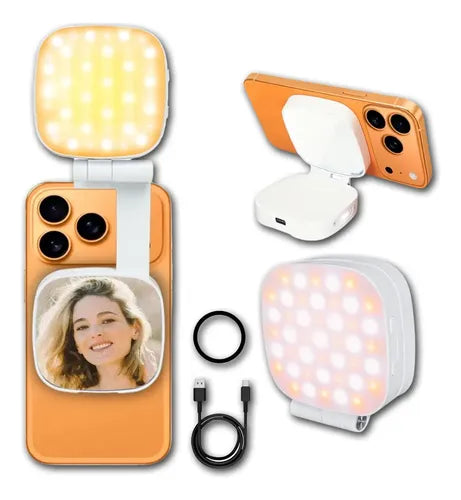 Luz LED Espejo Selfie Magnético para Celular con Soporte