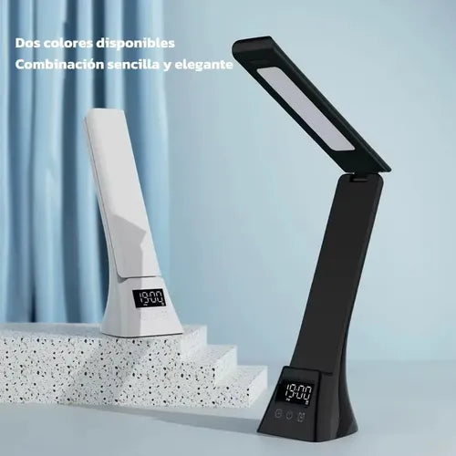 Lámpara LED Mesa 5 en 1 Cargador Inalámbrico Reloj Alarma