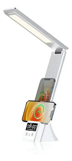 Lámpara LED Mesa 5 en 1 Cargador Inalámbrico Reloj Alarma